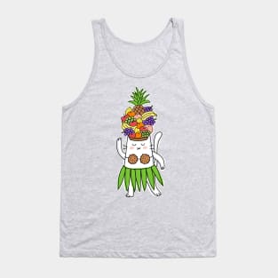 Hawaiian Dancer Cat With Tropical Fruit Hat Tank Top